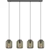 New Straluma 4-Lichts eettafelhanglamp mat zwart met ruw hout