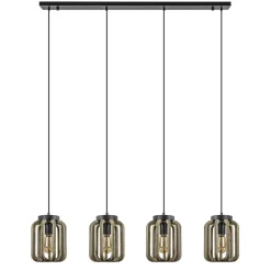 New Straluma 4-Lichts eettafelhanglamp mat zwart met ruw hout