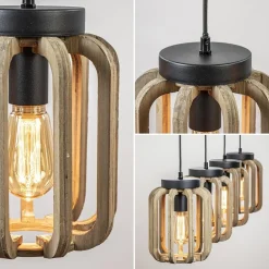 New Straluma 4-Lichts eettafelhanglamp mat zwart met ruw hout
