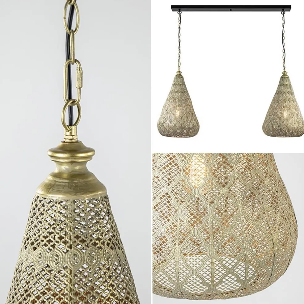 Fashion Straluma 2-Lichts eettafelhanglamp mat goud/zwart oriental