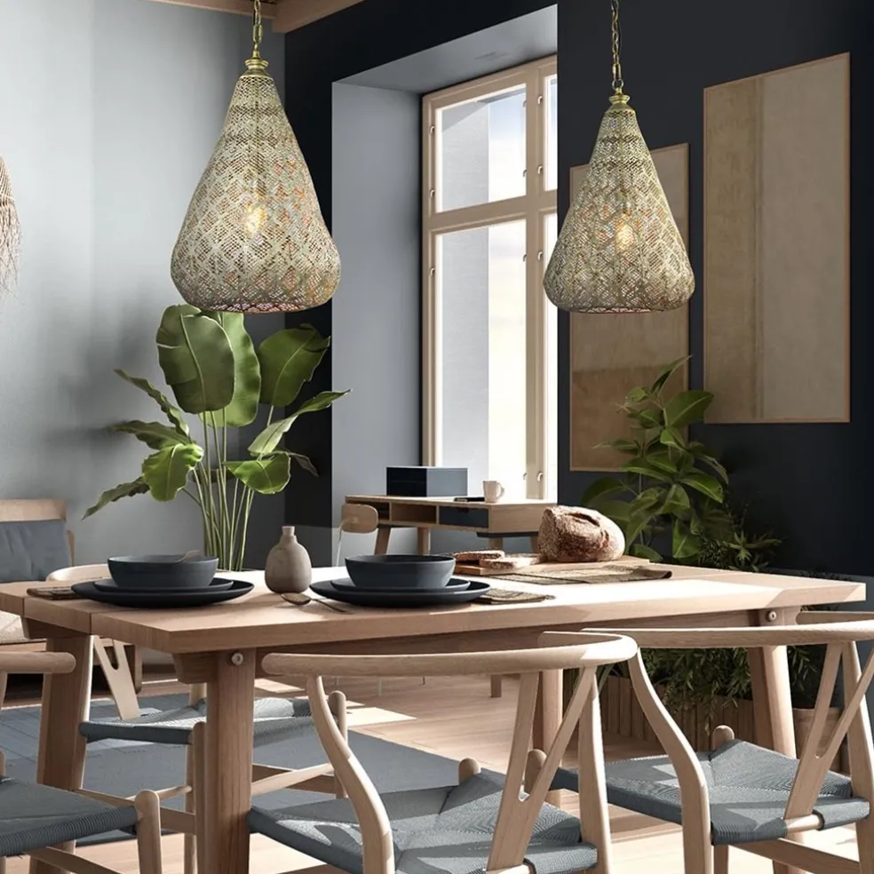 Fashion Straluma 2-Lichts eettafelhanglamp mat goud/zwart oriental