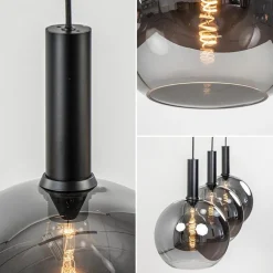 Best Sale Straluma 3-Lichts eettafelhanglamp mat zwart met smoke glas 30 cm