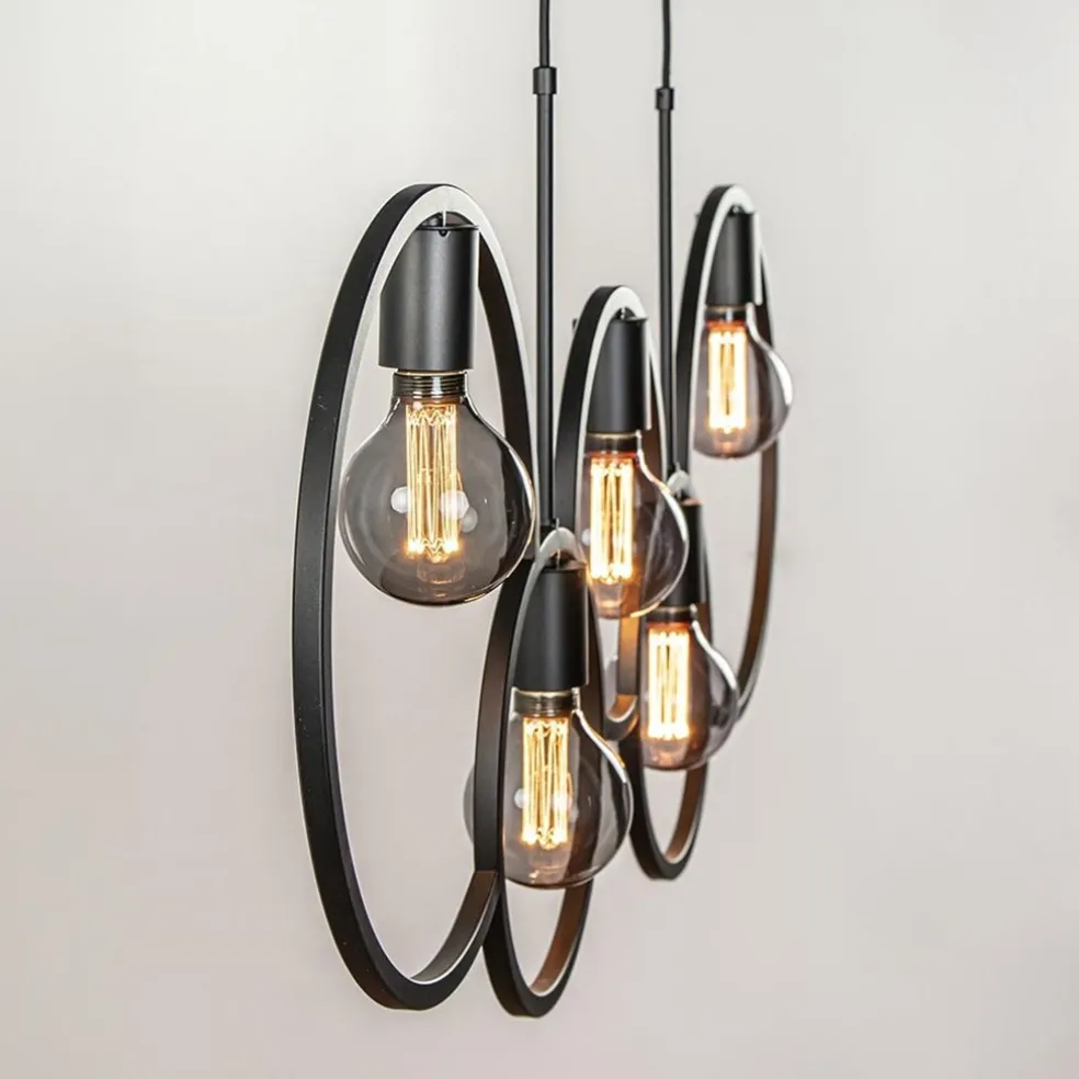 Outlet Straluma 5-Lichts eettafelhanglamp ringen mat zwart