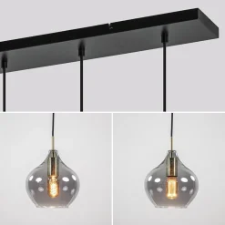 Online Straluma 5-Lichts eettafelhanglamp Rakel antiek brass met smoke glas