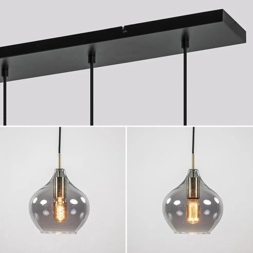 Online Straluma 5-Lichts eettafelhanglamp Rakel antiek brass met smoke glas
