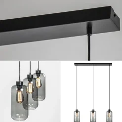 Hot Straluma 3-Lichts eettafelhanglamp smoke glas cilinder