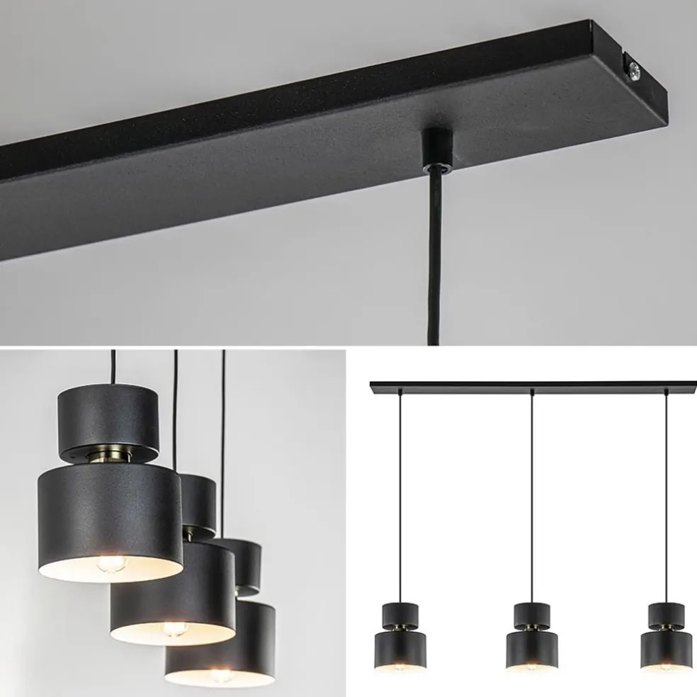 Hot Straluma 3-Lichts eettafelhanglamp zwart met goud accent