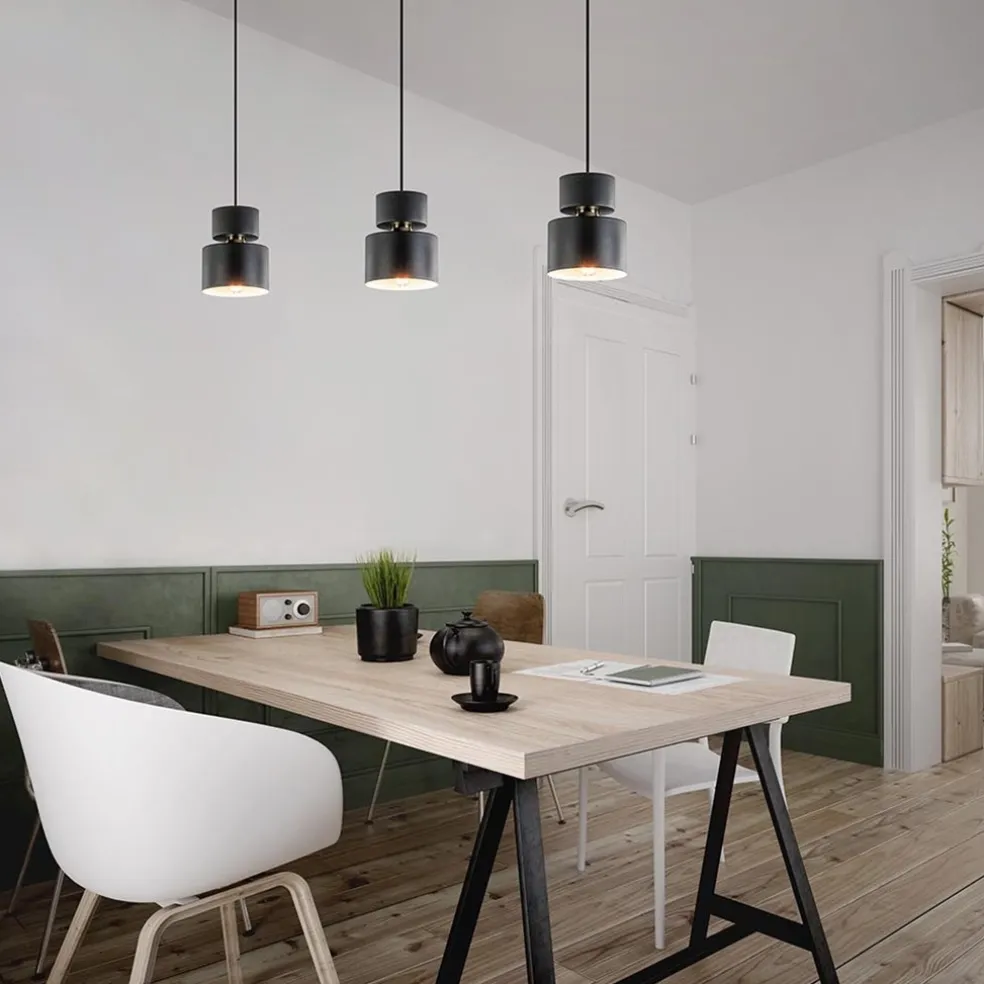 Hot Straluma 3-Lichts eettafelhanglamp zwart met goud accent