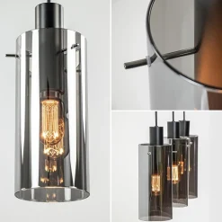 Discount Straluma 3-Lichts eettafelhanglamp zwart met cilinder smoke glas