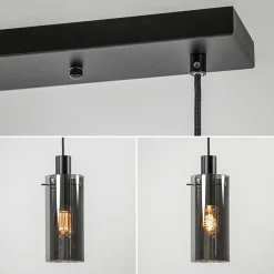 Discount Straluma 3-Lichts eettafelhanglamp zwart met cilinder smoke glas