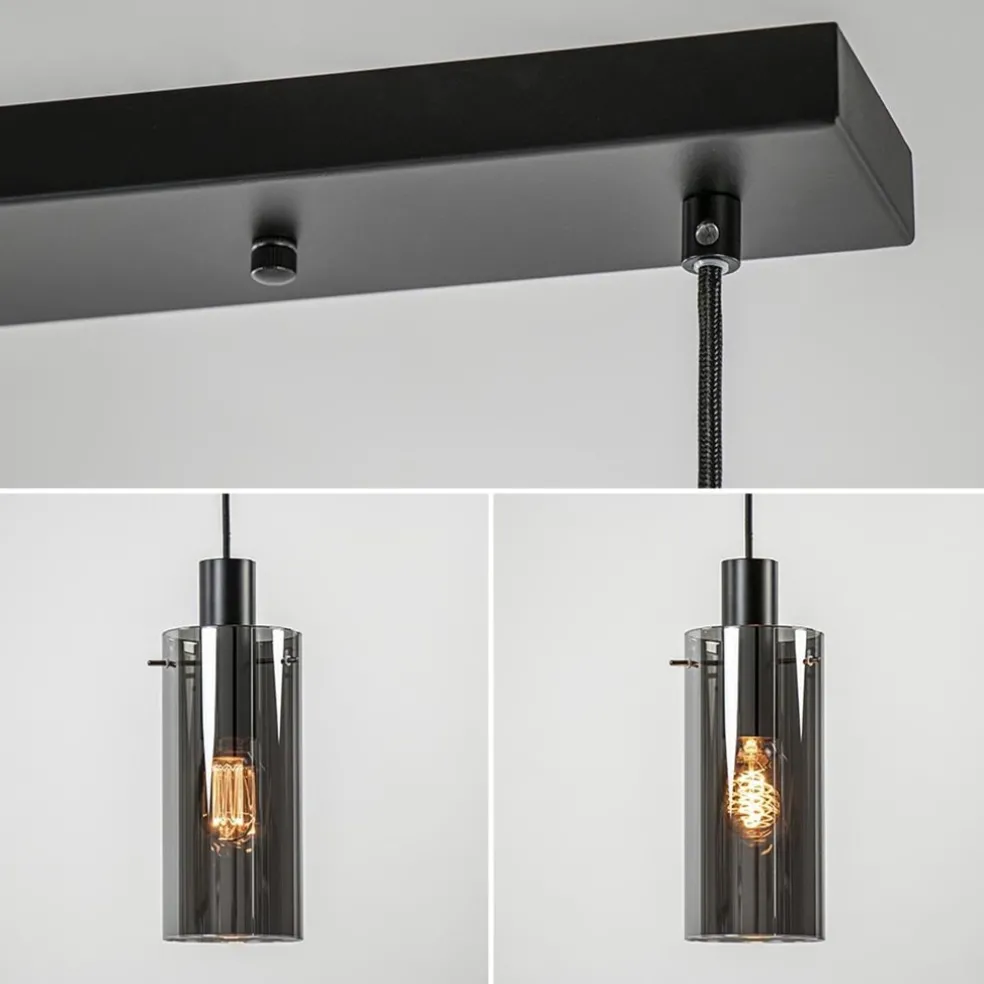 Discount Straluma 3-Lichts eettafelhanglamp zwart met cilinder smoke glas