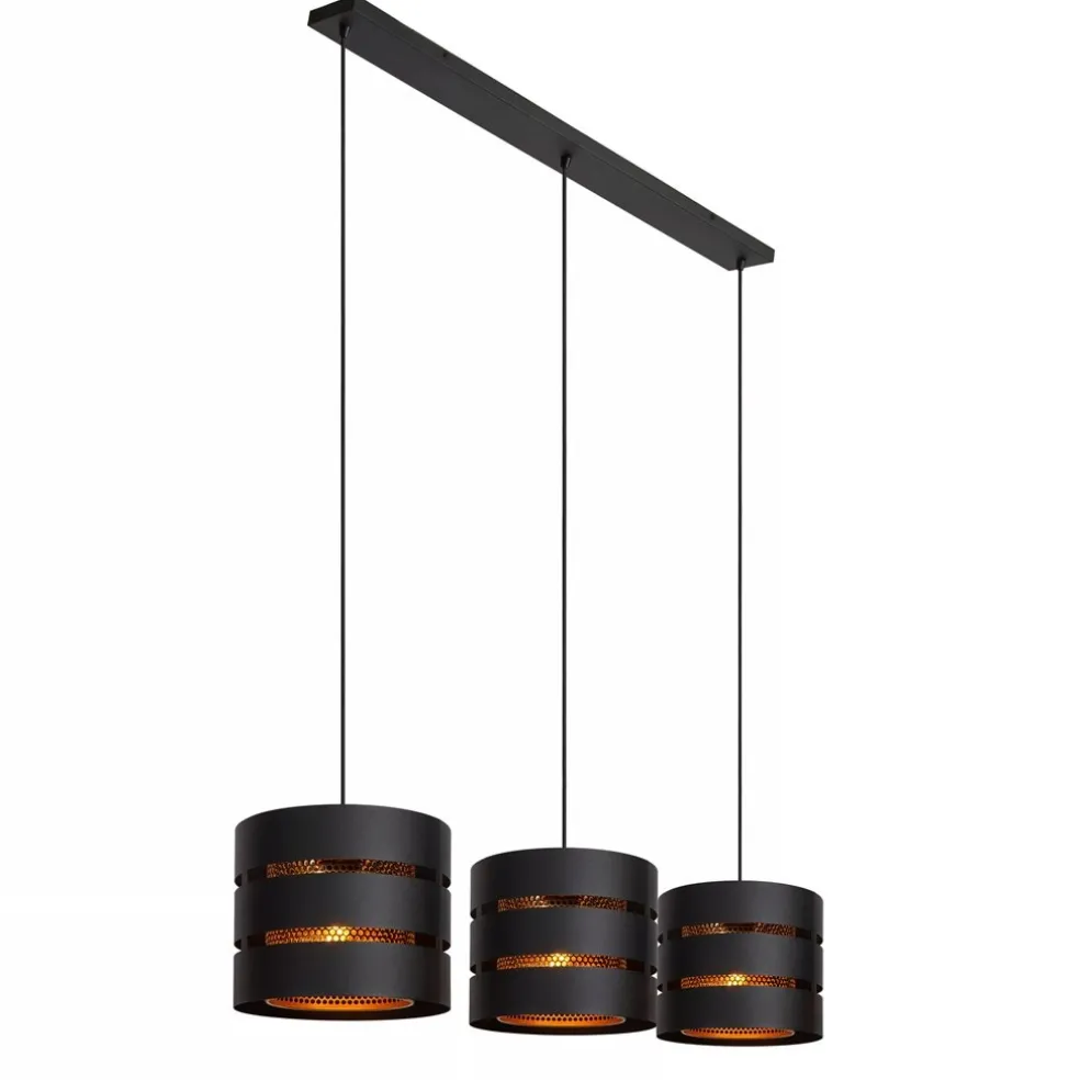 Outlet Straluma 3-Lichts eettafelhanglamp zwart met goud