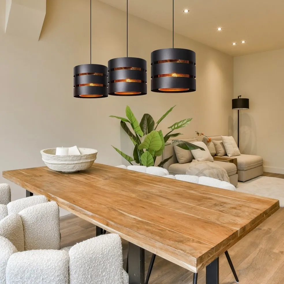 Outlet Straluma 3-Lichts eettafelhanglamp zwart met goud