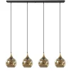 Hot Straluma 4-Lichts eettafelhanglamp zwart/goud met amber glazen bollen