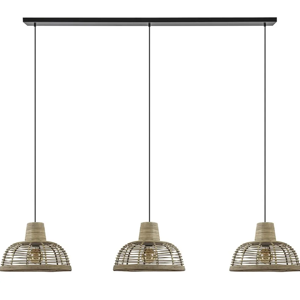 Store Straluma 3-Lichts eettafelhanglamp zwart met rotan kappen