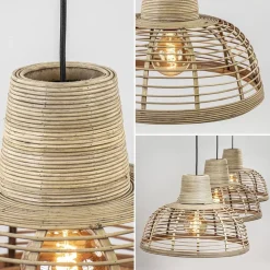 Store Straluma 3-Lichts eettafelhanglamp zwart met rotan kappen