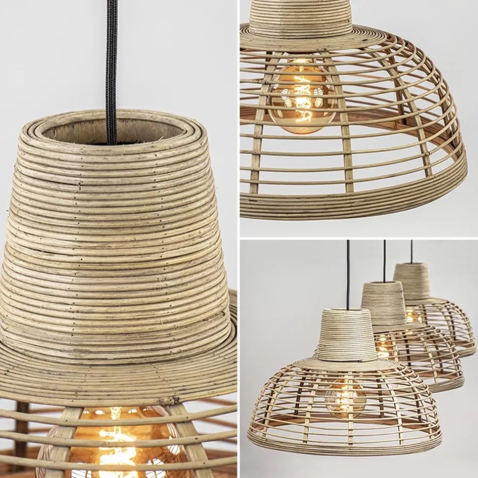 Store Straluma 3-Lichts eettafelhanglamp zwart met rotan kappen