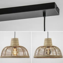 Store Straluma 3-Lichts eettafelhanglamp zwart met rotan kappen