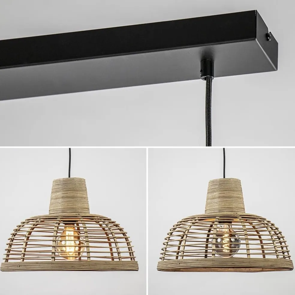 Store Straluma 3-Lichts eettafelhanglamp zwart met rotan kappen