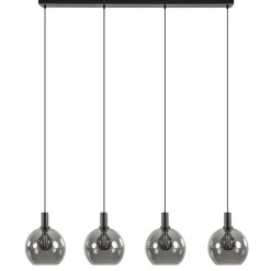 Shop Straluma 4-lichts eettafelhanglamp zwart met smoke glazen bollen
