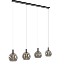 Shop Straluma 4-lichts eettafelhanglamp zwart met smoke glazen bollen