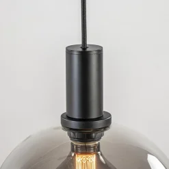 Shop Straluma 4-lichts eettafelhanglamp zwart met smoke glazen bollen