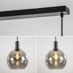 Shop Straluma 4-lichts eettafelhanglamp zwart met smoke glazen bollen