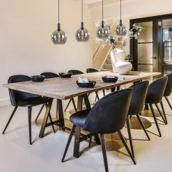 Shop Straluma 4-lichts eettafelhanglamp zwart met smoke glazen bollen
