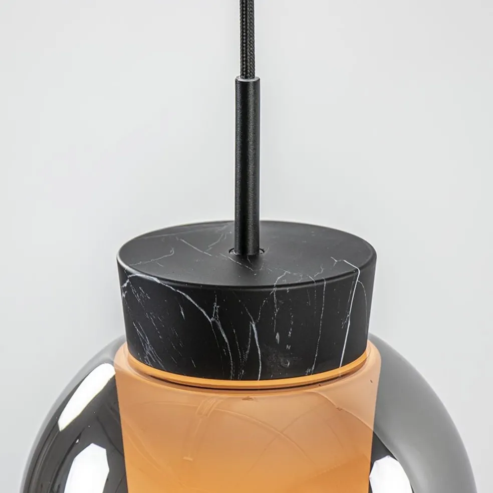 Discount Straluma 3-Lichts hanglamp balk zwart/marmer met smoke glas