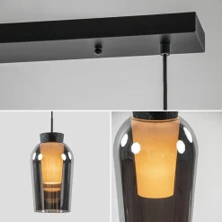 Discount Straluma 3-Lichts hanglamp balk zwart/marmer met smoke glas