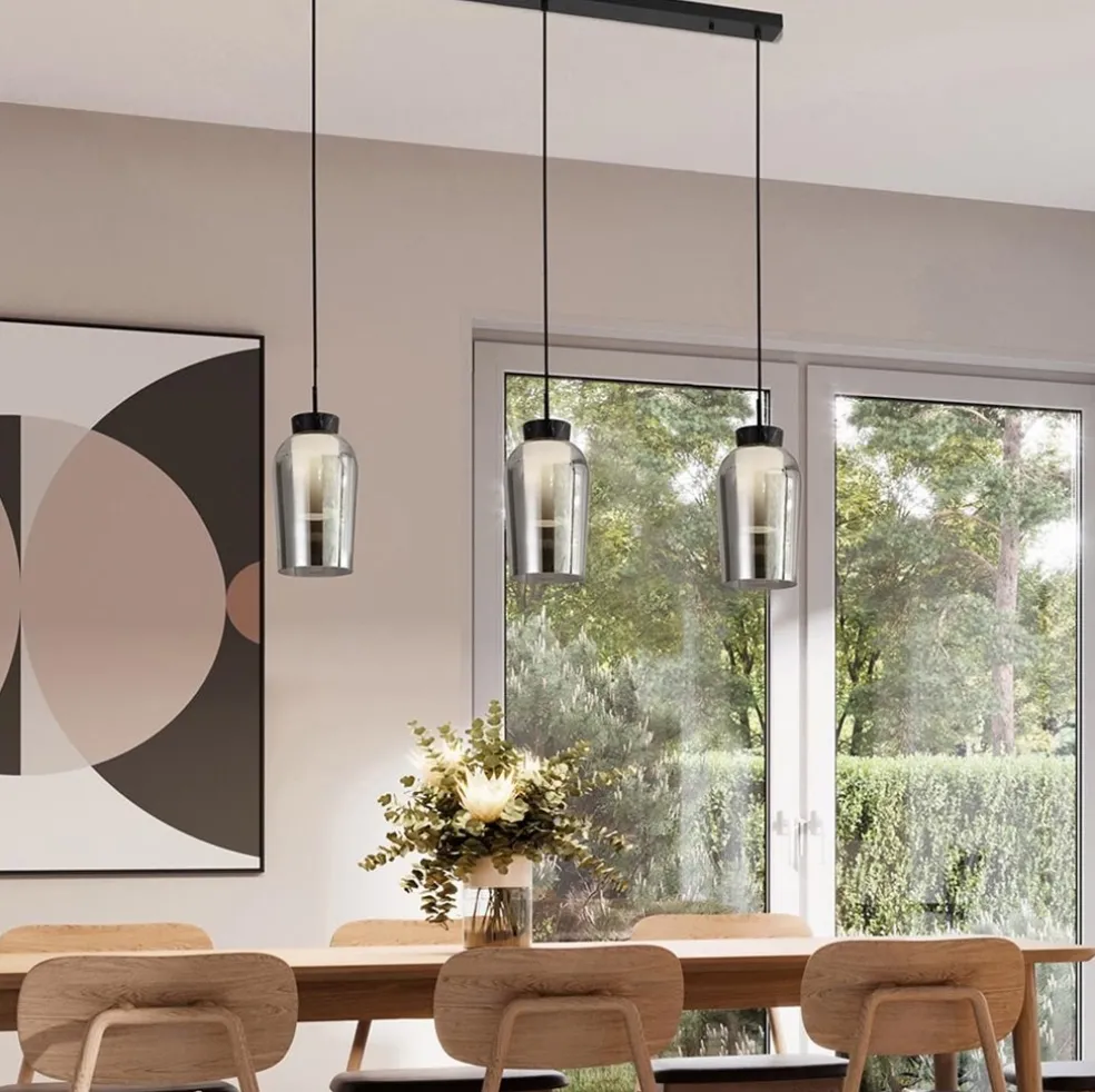 Discount Straluma 3-Lichts hanglamp balk zwart/marmer met smoke glas