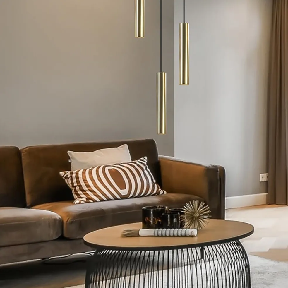 Hot Straluma 3-Lichts hanglamp cilinders mat zwart met goud rond