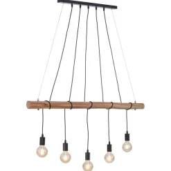 Best Straluma 5-Lichts hanglamp houten balk met zwarte pendels