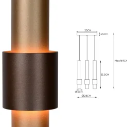 New Straluma 3-Lichts hanglamp LED cilinders bruin rond