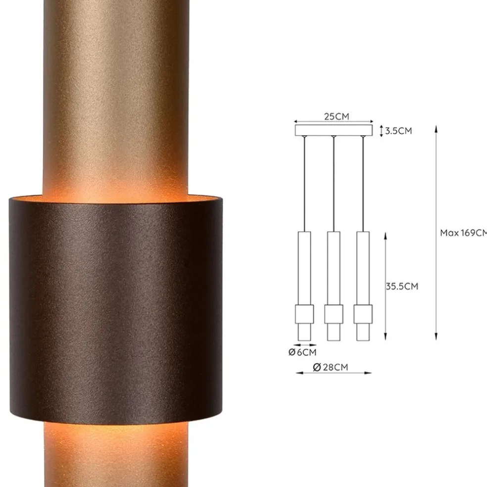 New Straluma 3-Lichts hanglamp LED cilinders bruin rond