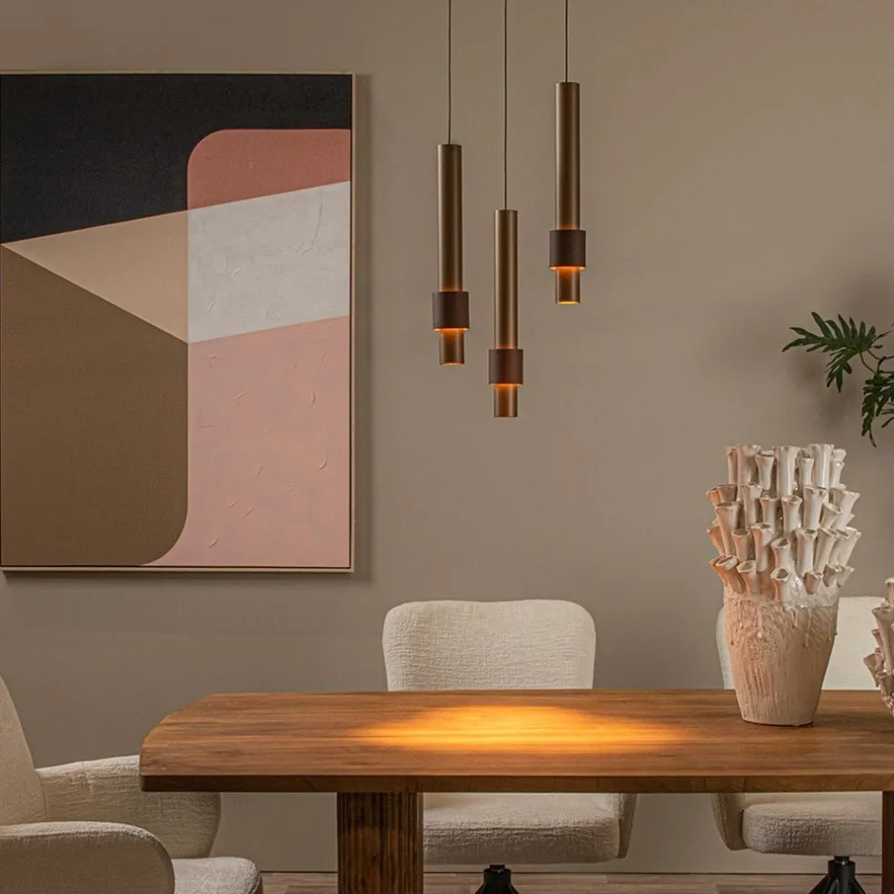 New Straluma 3-Lichts hanglamp LED cilinders bruin rond