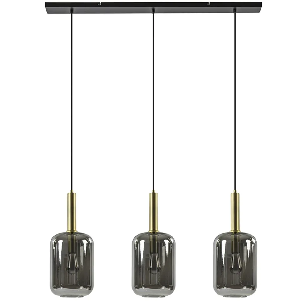 Shop Straluma 3-Lichts hanglamp Lekar antiek brons met smoke glas