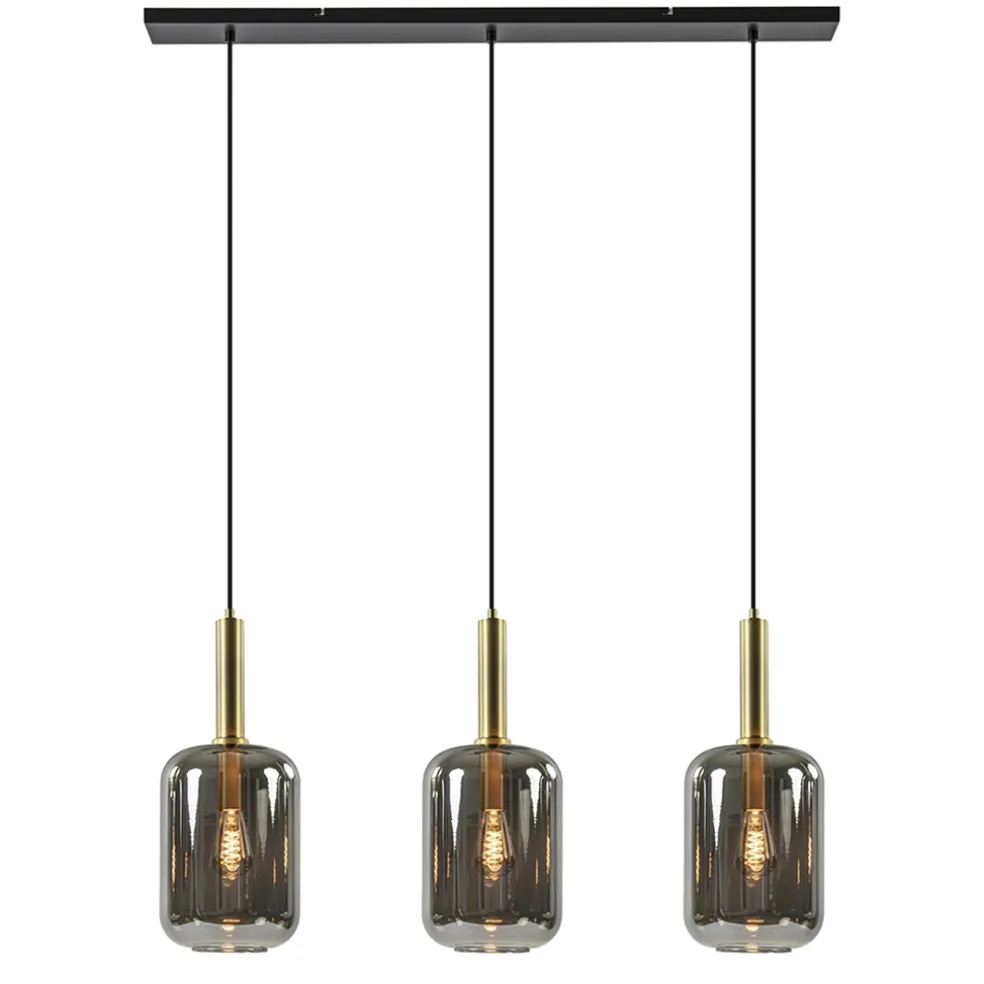 Shop Straluma 3-Lichts hanglamp Lekar antiek brons met smoke glas