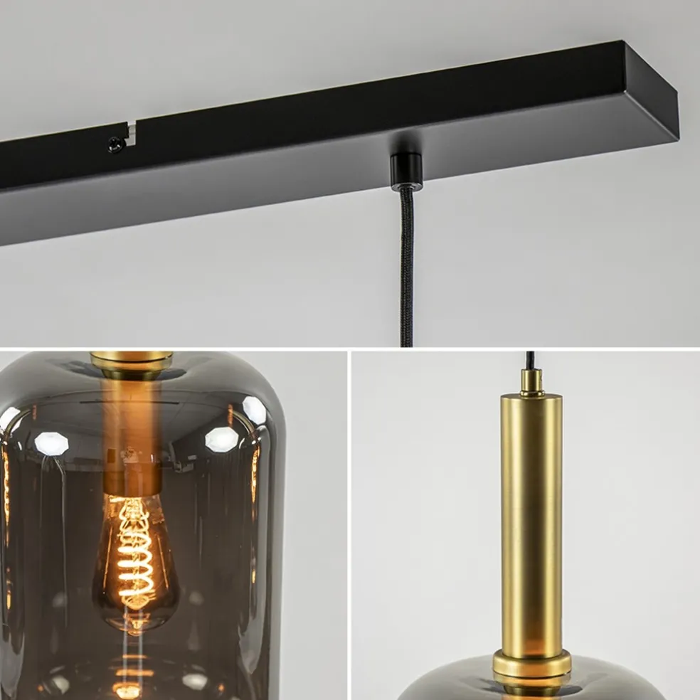 Shop Straluma 3-Lichts hanglamp Lekar antiek brons met smoke glas