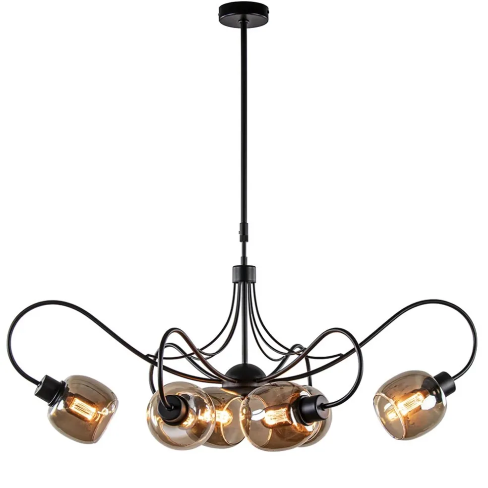 Sale Straluma 6-Lichts hanglamp mat zwart met smoke glazen kappen