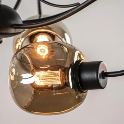 Sale Straluma 6-Lichts hanglamp mat zwart met smoke glazen kappen