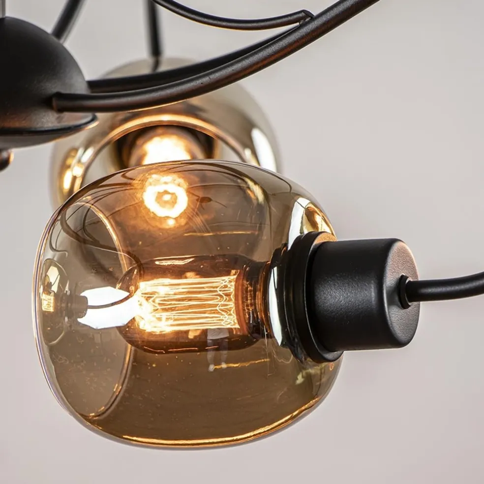 Sale Straluma 6-Lichts hanglamp mat zwart met smoke glazen kappen