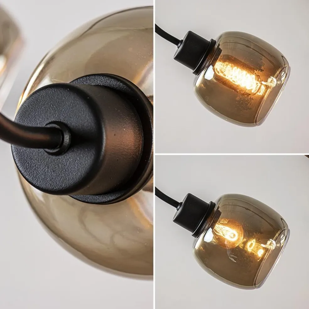 Sale Straluma 6-Lichts hanglamp mat zwart met smoke glazen kappen