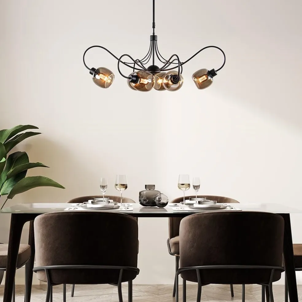 Sale Straluma 6-Lichts hanglamp mat zwart met smoke glazen kappen