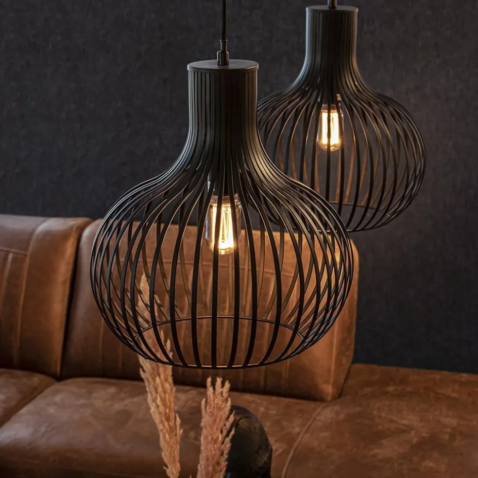 New Straluma 2-Lichts hanglamp met mat zwarte draad kappen
