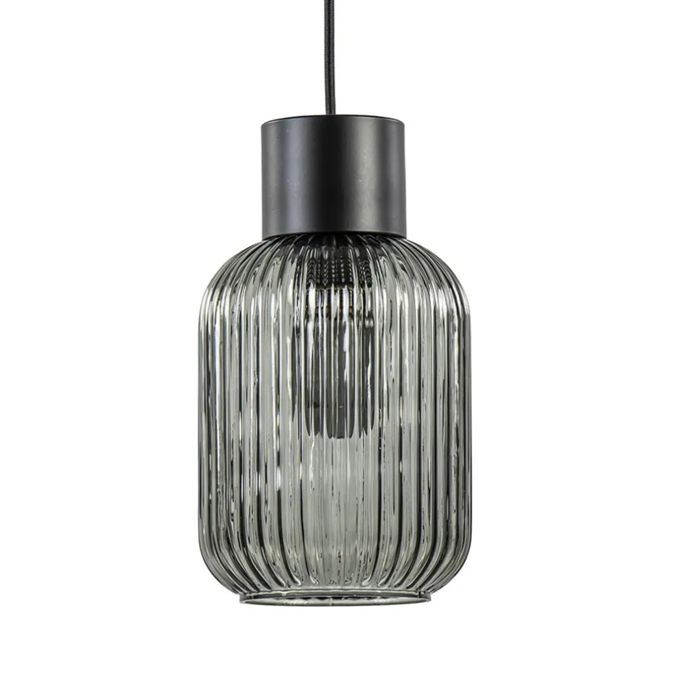 New Straluma 1-Lichts hanglamp zwart met smoke glazen cilinder