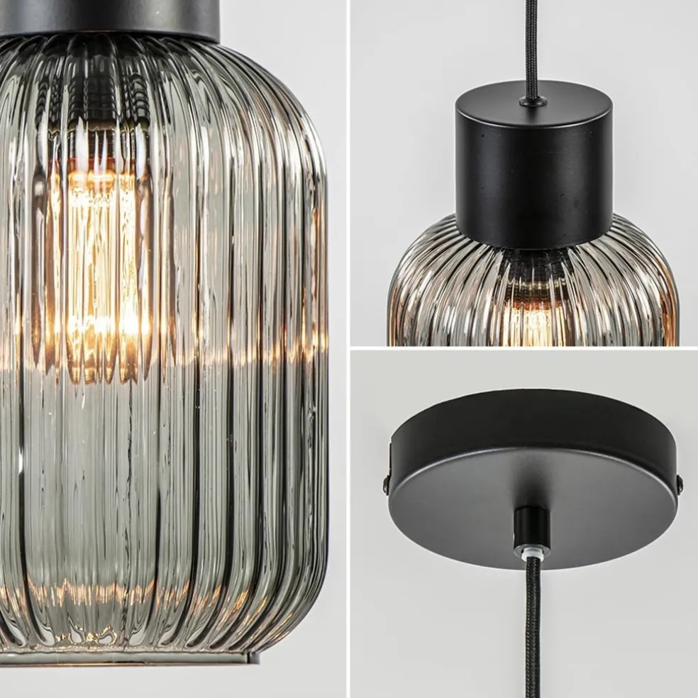 New Straluma 1-Lichts hanglamp zwart met smoke glazen cilinder