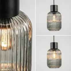 New Straluma 1-Lichts hanglamp zwart met smoke glazen cilinder