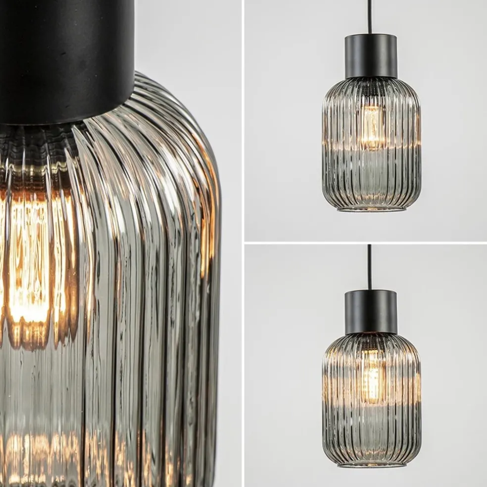 New Straluma 1-Lichts hanglamp zwart met smoke glazen cilinder