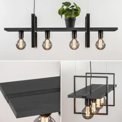 Cheap Straluma 4-Lichts hanglamp zwart met zwarte houten planken